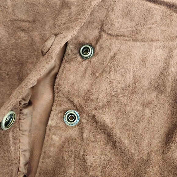 100% Suede Leather Maxi Skirt Size 11/12 W31 Midi Brown Southwest Western Button - Picture 11 of 16